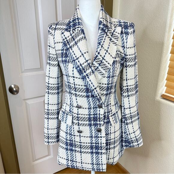 NWT Zara Blogger Blue White Double Breasted Textured Blazer Jacket. - Picture 5 of 13